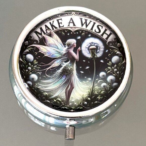 Make a Wish Fairy Dandelion Puff 3 Compartment Purse Travel Vitamin Pill Box - Picture 1 of 4